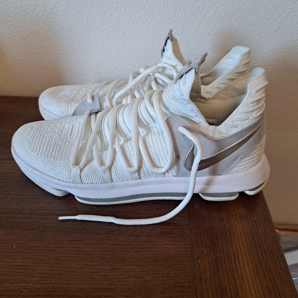 Nike Zoom KD 10 Still KD White Metallic Silver Shoes 897815-100 Mens 12